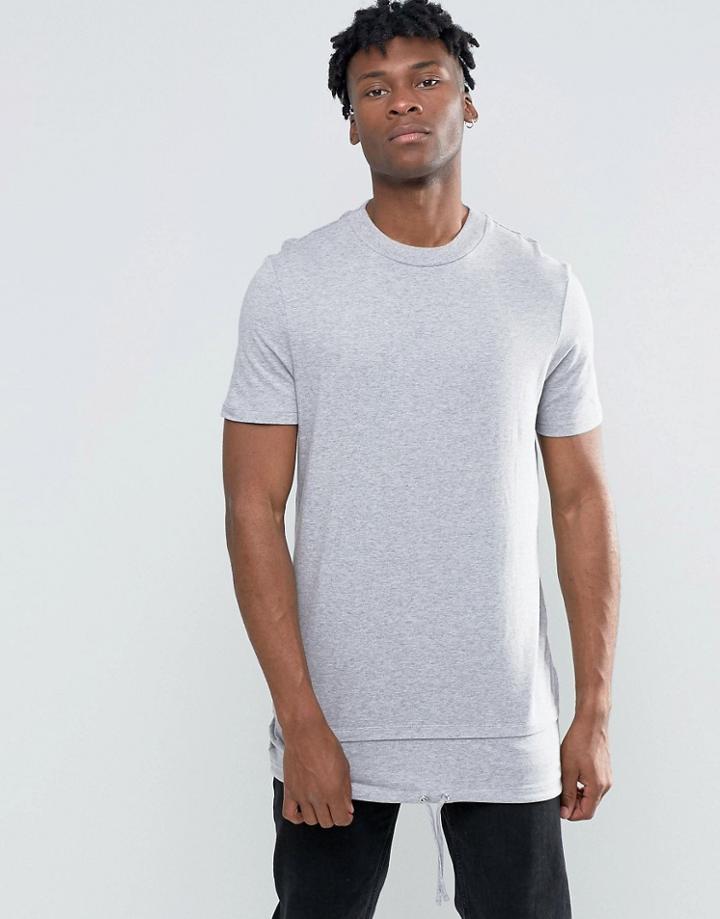 Asos Super Oversized Sleeveless T-shirt With Drawcord And Layered Hem In Gray Marl - Gray