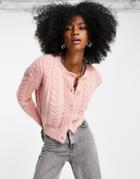 Only Cable Knit Cardigan In Pale Pink
