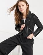 Miss Selfridge Faux-leather Cropped Moto Jacket In Black
