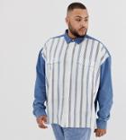 Asos Design Plus Oversized 90's Style Denim Shirt With Stripe Front-blue