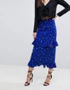 Fashion Union Tiered Midi Skirt In Ditsy Floral - Blue