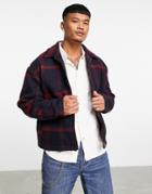 Asos Design Wool Look Oversized Harrington Jacket In Red Large Scale Plaid