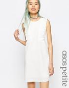 Asos Petite Shift Dress With Frill Detail - White