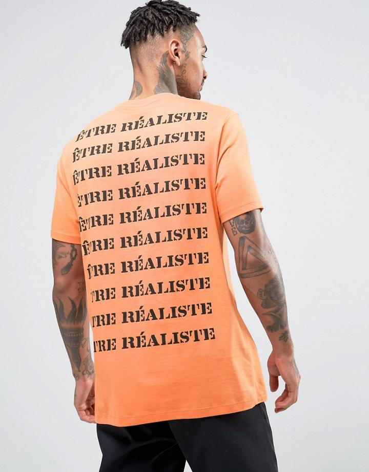 Asos Longline T-shirt With Etre Realiste List Back Print In Orange - O