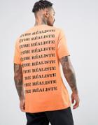Asos Longline T-shirt With Etre Realiste List Back Print In Orange - O