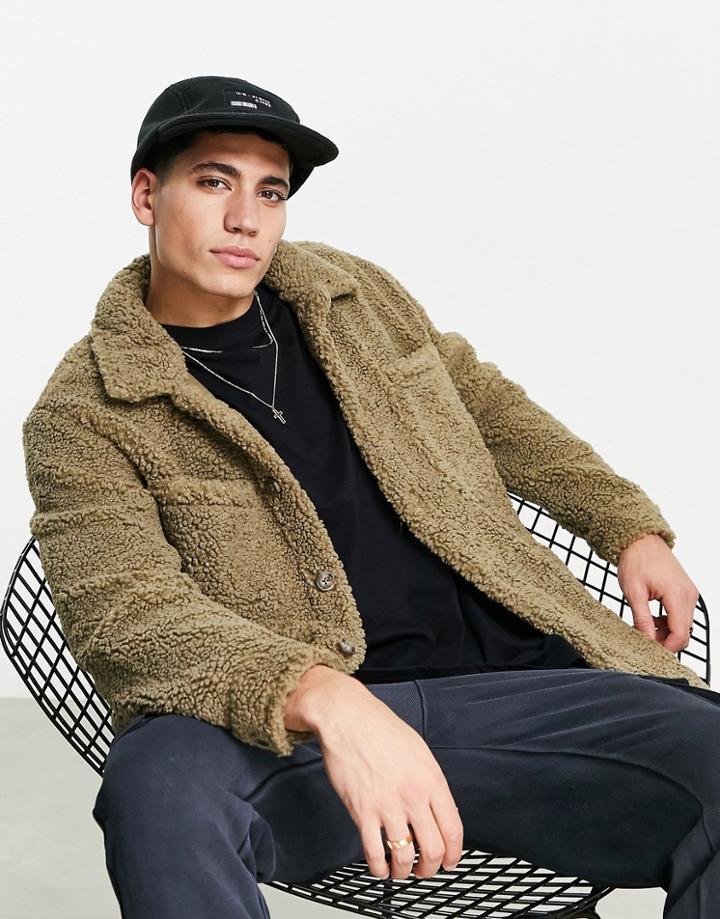 Bershka Borg Jacket In Camel-neutral