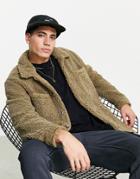 Bershka Borg Jacket In Camel-neutral