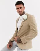 Asos Design Wedding Super Skinny Blazer In Camel Tonal Check
