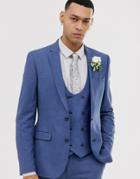 Asos Design Wedding Super Skinny Suit Jacket In Micro Texture In Mid Blue - Blue