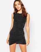 Sistaglam Sparkle Mini Dress In Glitter Fabric - Black