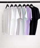 Topman 7 Pack Classic Organic T-shirt White, Black, Light Gray, Light Green And Lilac-multi