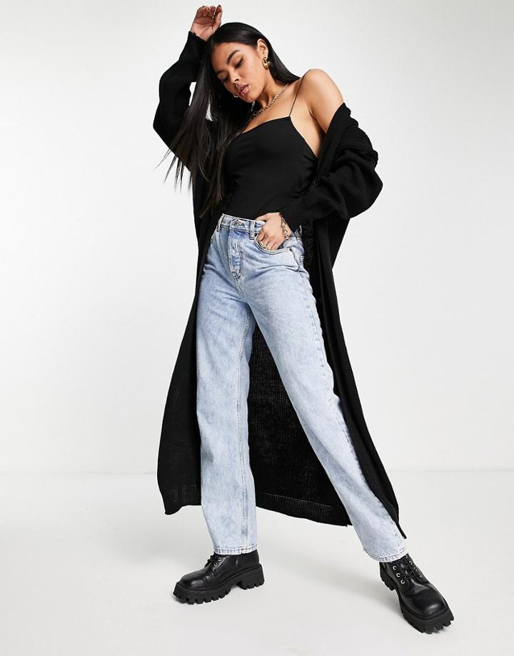 Femme Luxe Knitted Long Line Cardigan In Black