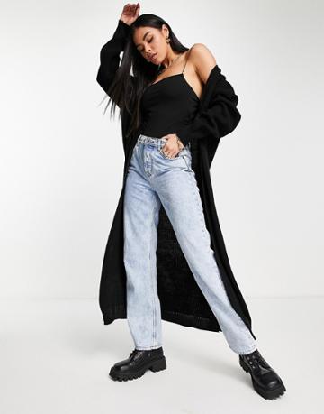 Femme Luxe Knitted Long Line Cardigan In Black