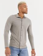 Asos Design Organic Long Sleeve Jersey Shirt In Beige