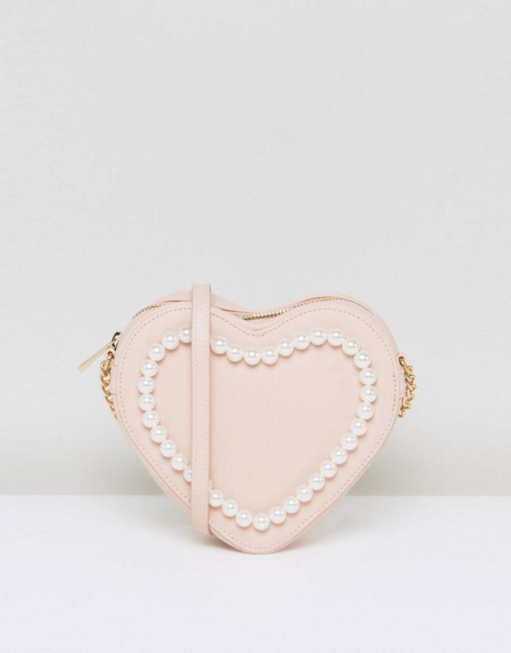 Asos Pearl Heart Cross Body Bag - Pink