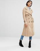 Asos Midi Trench With Oversized Collar And Stitch Detail - Stone