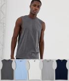 Asos Design Sleeveless T-shirt With Dropped Armhole 5 Pack Multipack Saving - Multi