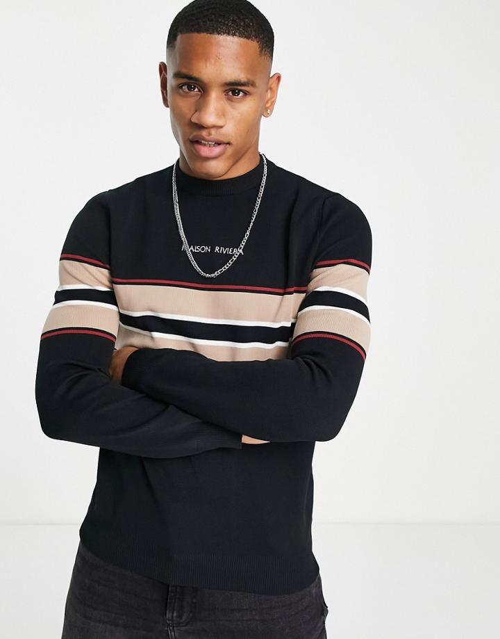 River Island Block Knit Sweater In Black