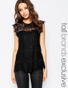 Y.a.s Tall Allover Lace Tiered Top - Black
