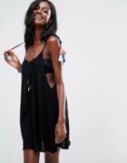 Asos Cami Beach Dress With Lace Up And Tassels - Black