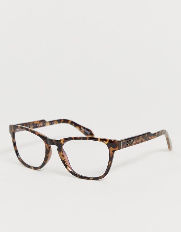 Quay Australia Hardwire Mini Square Blue Light Lens Glasses In Tort-brown