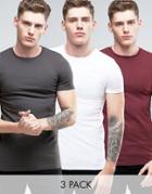 Asos 3 Pack Longline Muscle T-shirt In White/black/red - Multi