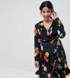 Asos Design Maternity Floral Jacquard Ruffle Wrap Dress - Multi