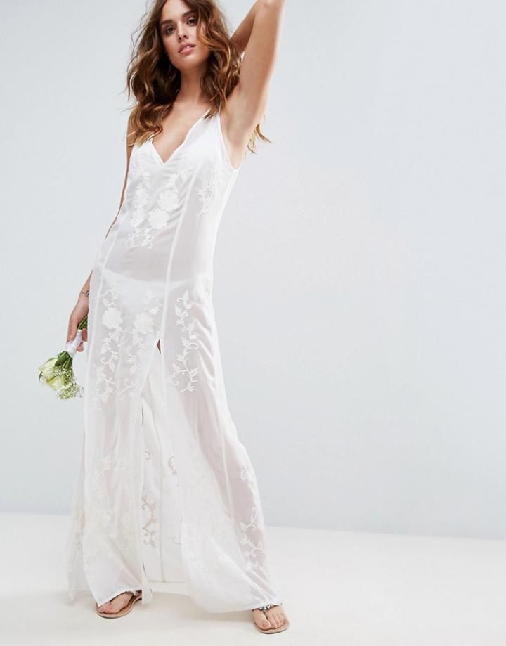 Asos Bridal Floral Embroidered Split Maxi Beach Dress - Cream
