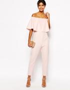Asos Jumpsuit With Ruffle Bardot - Dusty Pink