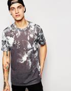 Asos T-shirt With Floral Print And Neppy Fabric In Relaxed Skater Fit - Gray