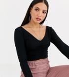 Asos Design Tall Top With V-front And Back And Ruch Detail In Black