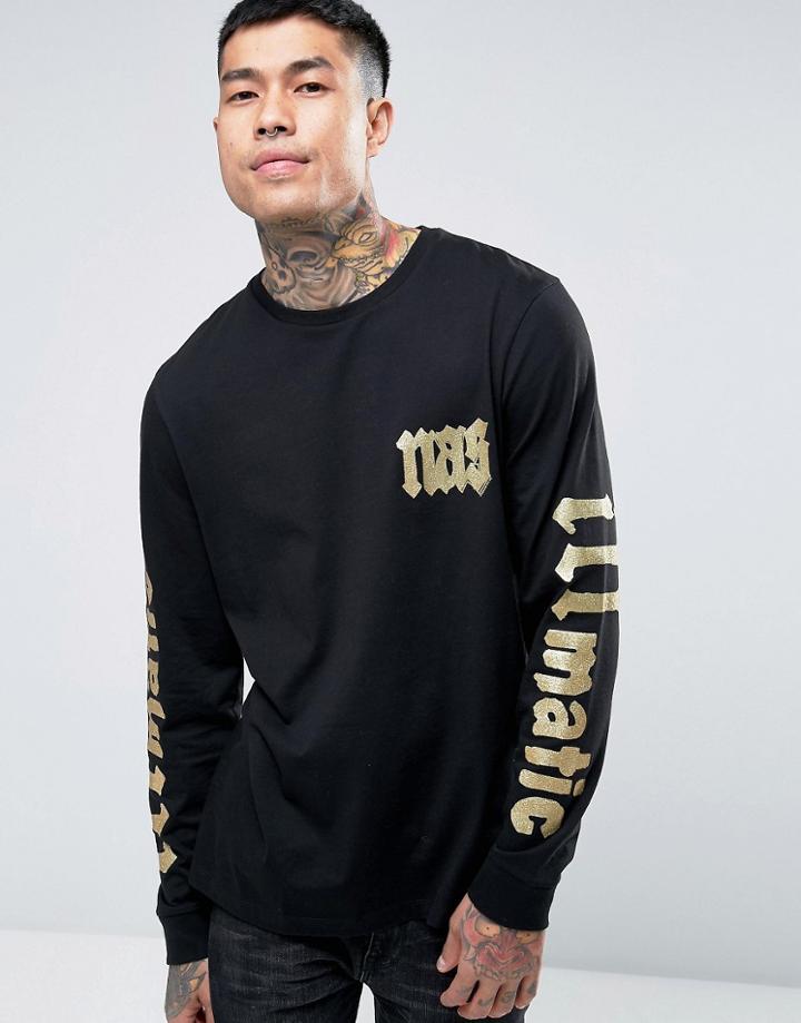 Asos Nas Oversized Long Sleeve Band T-shirt With Glitter Sleeve Print