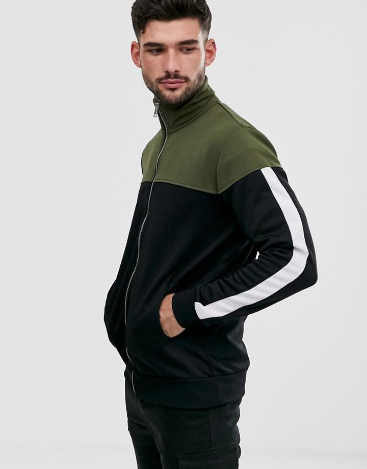 Only & Sons Zip Through Color Block Sweat In Black