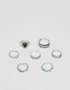 Asos Embellished Ring Pack In Burnished Silver - Silver