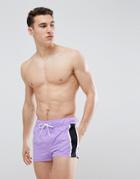 Asos Swim Shorts In Purple With Side Tape In Super Short Length - Purple