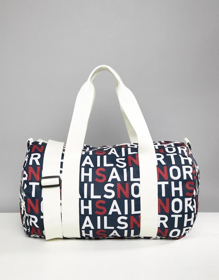 North Sails Large Duffle Bag In All Over Logo Print - Navy
