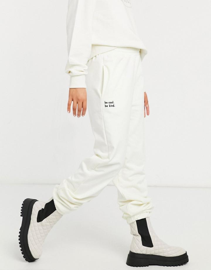 Asos Design Lounge Set Be Cool Be Kind Super Oversized Sweatpants In Ecru-white