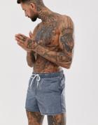Asos Design Swim Shorts In Short Length Navy Acid Wash - Navy