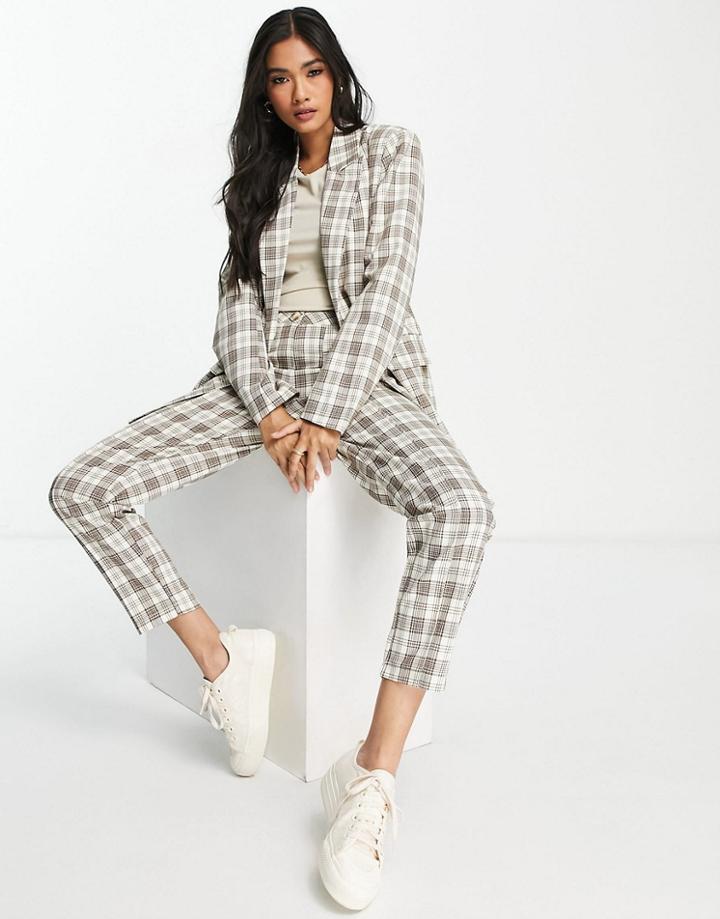 Urban Threads Oversized Blazer In Brown Plaid - Part Of A Set-grey