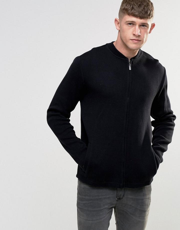 Bellfield Curved Hem Knitted Bomber - Black
