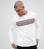 Asos Tall Sweatshirt In White With Velour Stripes - White