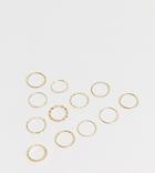 Asos Design Curve Pack Of 12 Rings In Mixed Texture And Twist Designs In Gold Tone