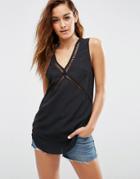 Asos V Neck Tank With Ladder Lace Insert - Black