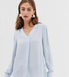 Warehouse Blouse With V-neck In Light Blue - Black