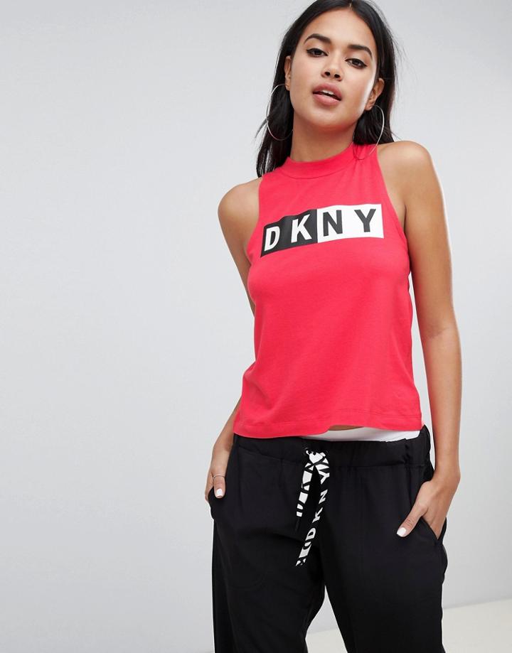 Dkny High Neck Sleeveless Top - Red