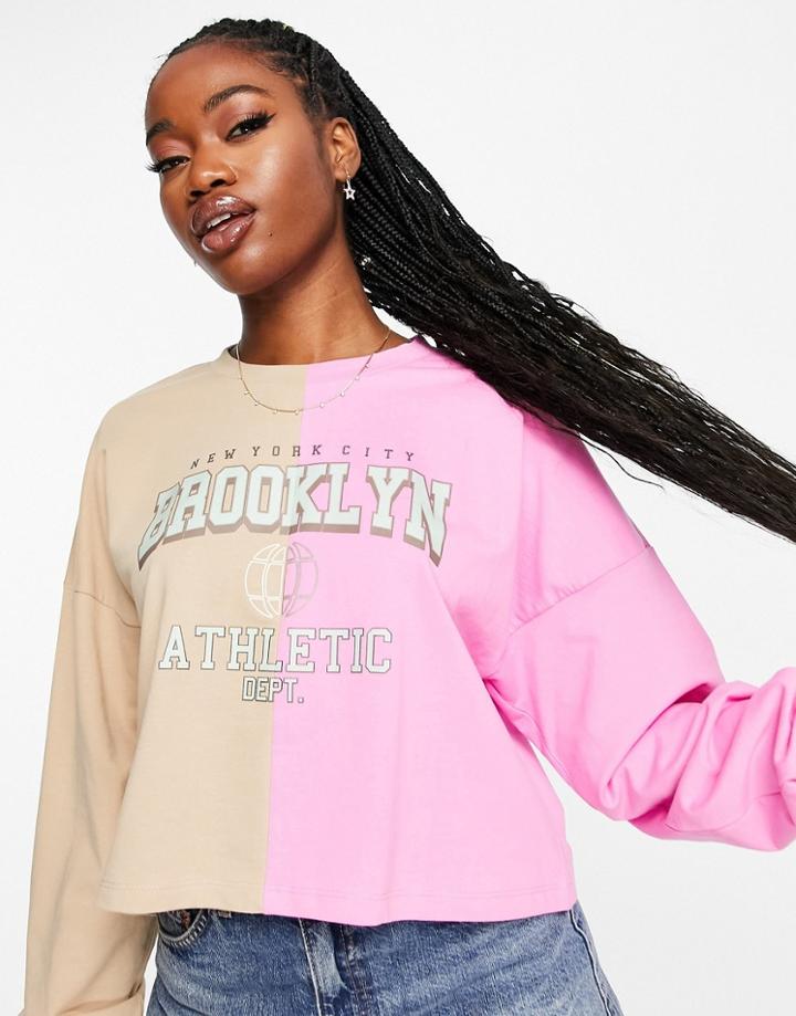 Noisy May Spliced Graphic Sweatshirt In Pink