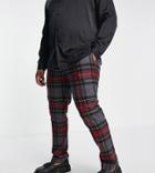 Twisted Tailor Plus Cardosi Slim Fit Smart Pants In Gray And Red Check With Pocket Chain-multi