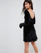 Asos Studded Velvet Scoop Back Skater Dress With Frill Cuffs - Black