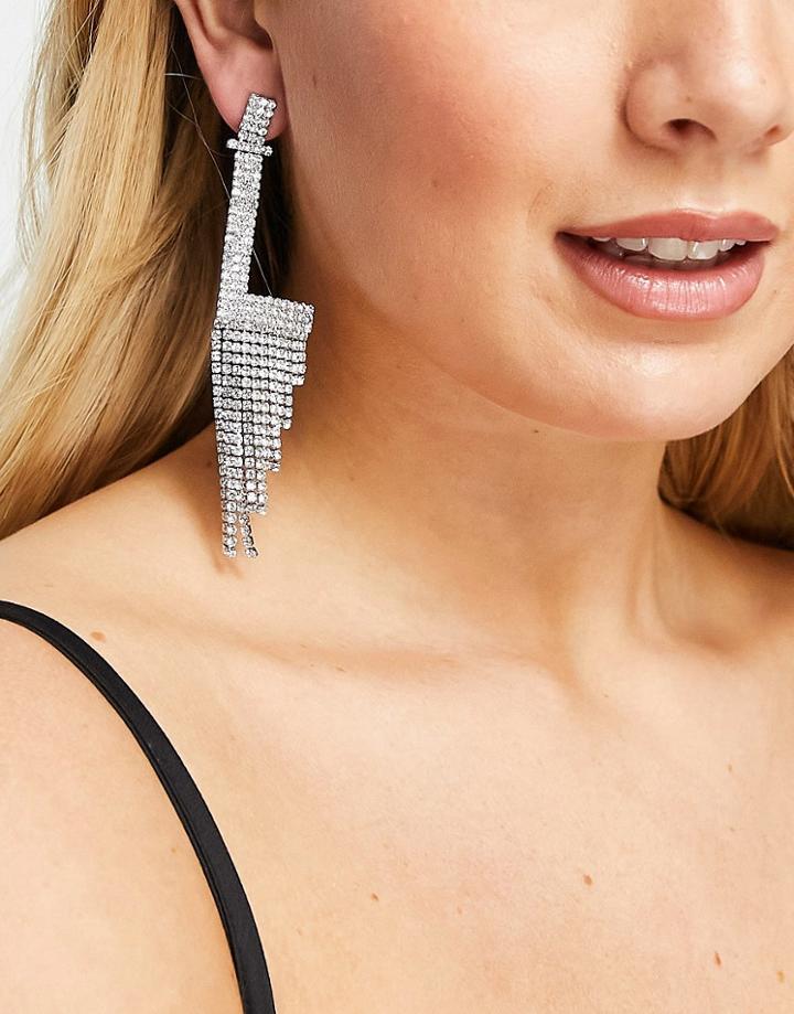 True Decadence L Initial Rhinestone Drop Earrings In Silver