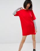 Asos T-shirt Dress With Stripe Sleeve - Multi